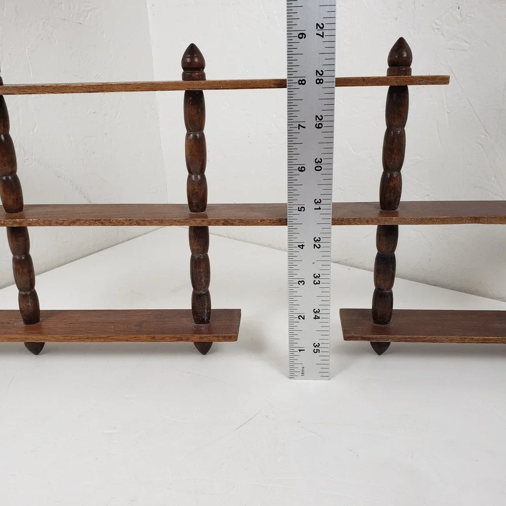 Vtg MCM Wood Spindle Tiered Wall Trinket Knick Knack Shelf Wall Display 27x9